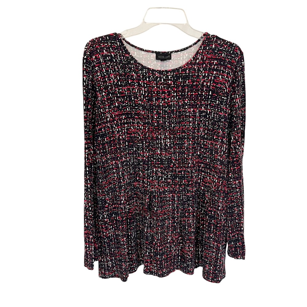 J. Jill Wearever Red & Black Abstract Print Tunic Top XL‎ Long Sleeve Artsy